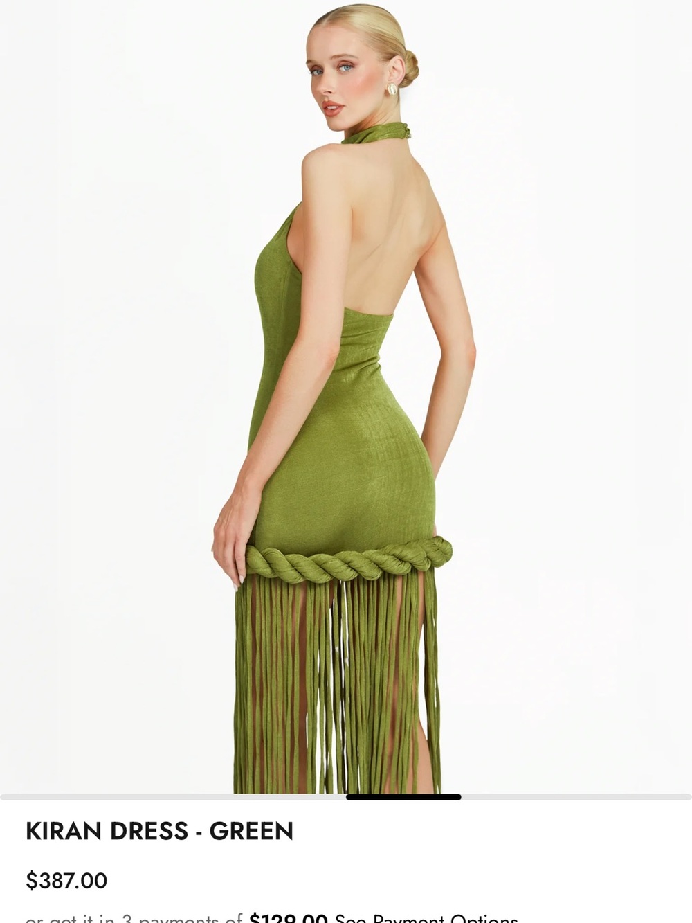 Kiran Braided Fringe Halter Mini Dress - Green - Picture 4 of 4